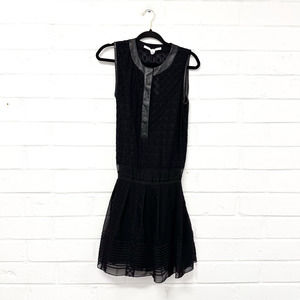 NWT DVF Black drop-waist Gatsby style Dress. Sz 6. Faux leather detail @ collar